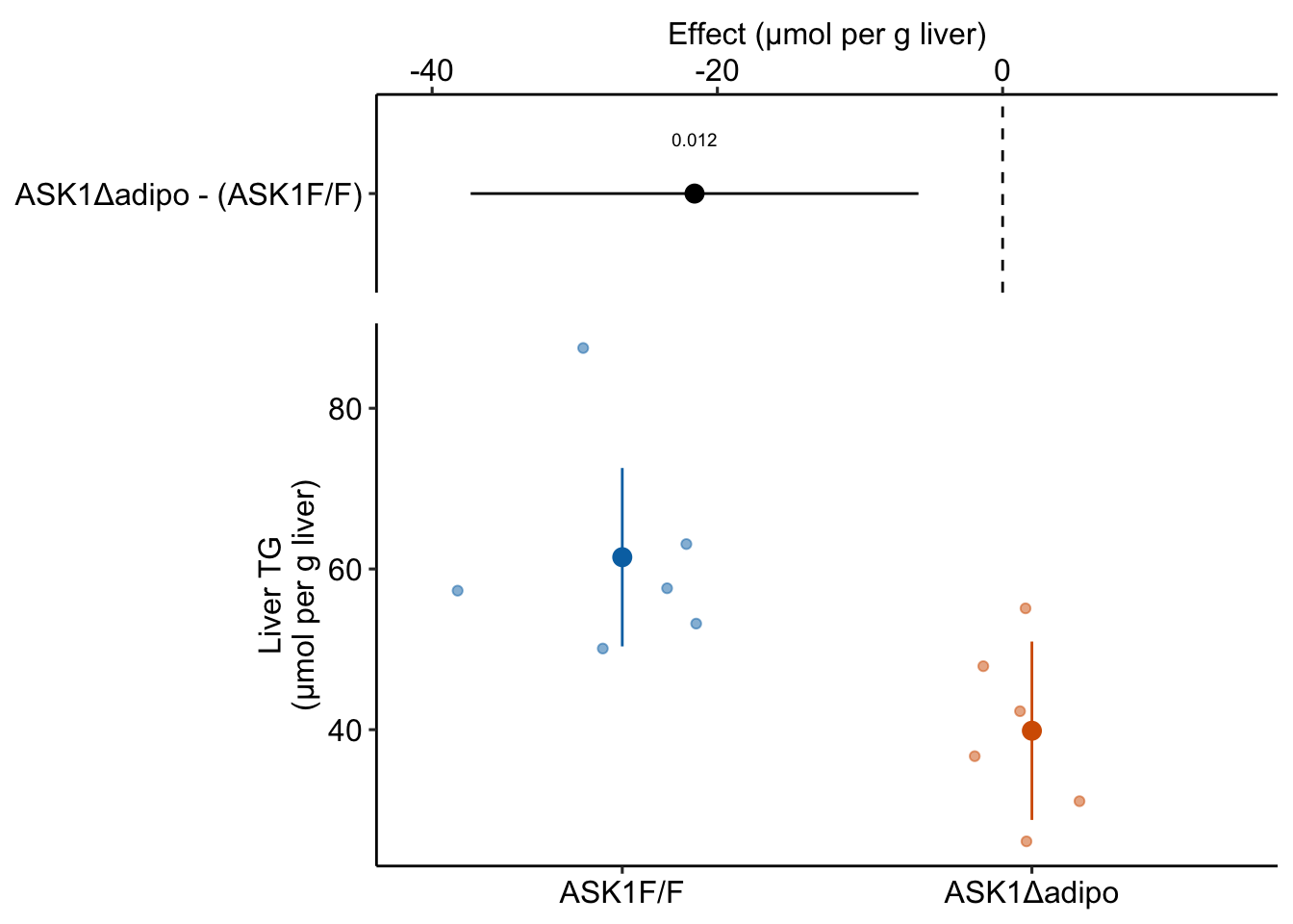 The effect of adipose-specific ASK1 knockout on liver triglyceride (TG).